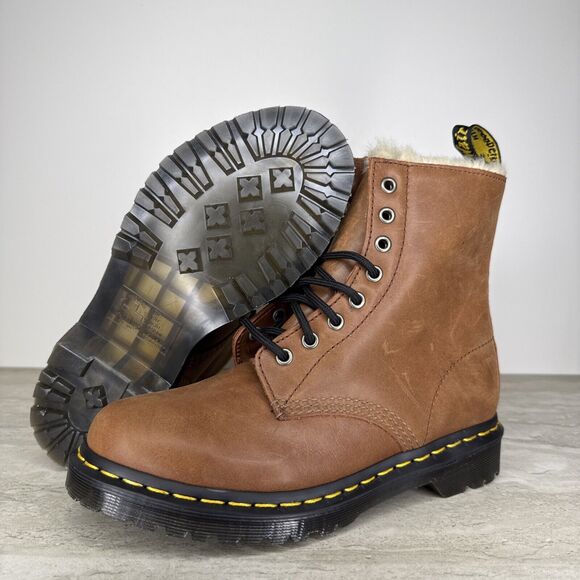 Dr. Martens Women's 1460 Serena Faux Fur Lined Lace-Up Boots Tan Size 7 - Picture 1 of 16